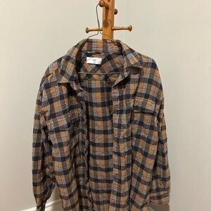 100% COTTON Plaid Brown and Black TNA OVERSIZED Shirt.